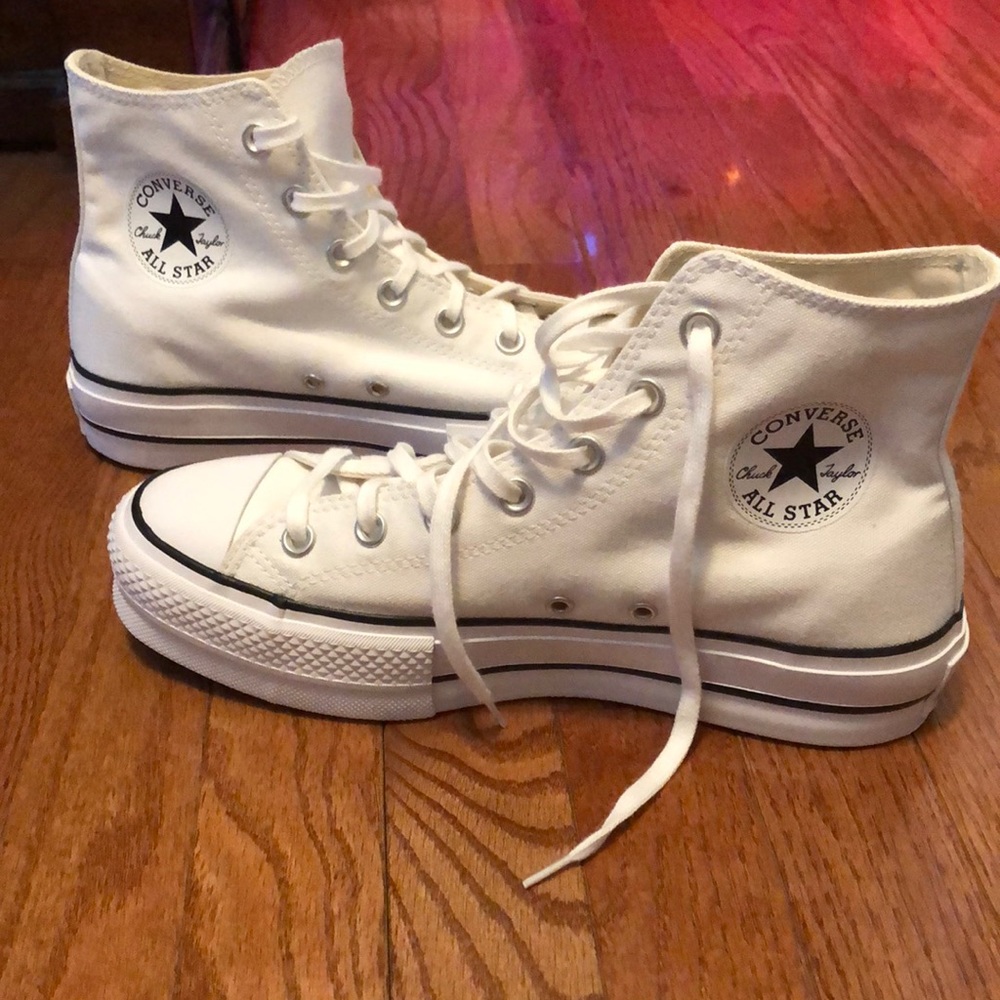 White platform hightop converse—womens 9